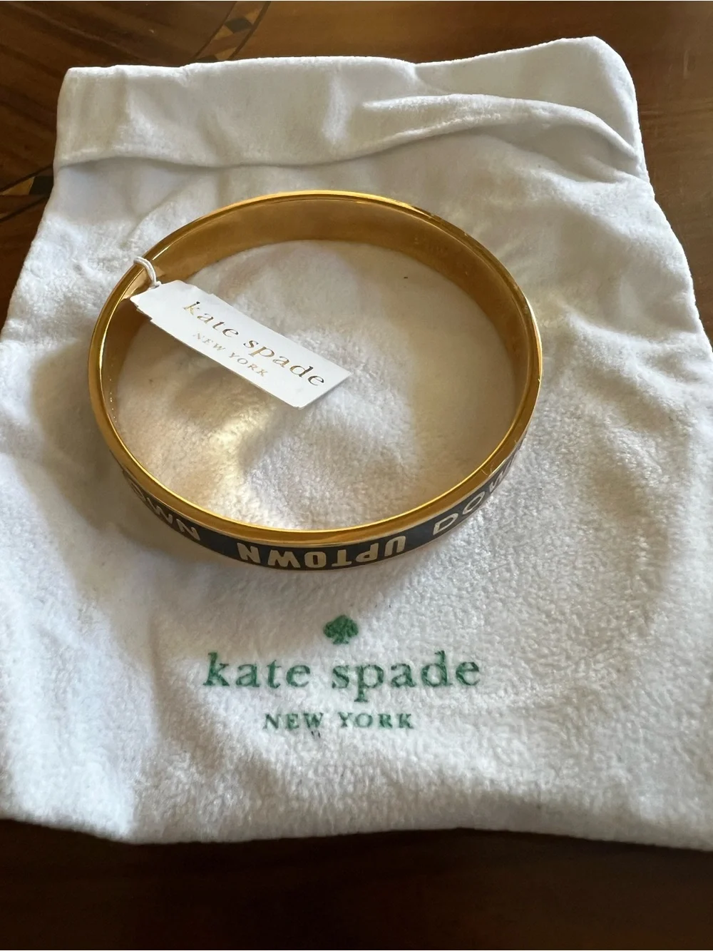 Kate Spade, New York-Uptown/Downtown, Black/Gold Glossy Enamel Bangle. - Picture 4 of 11
